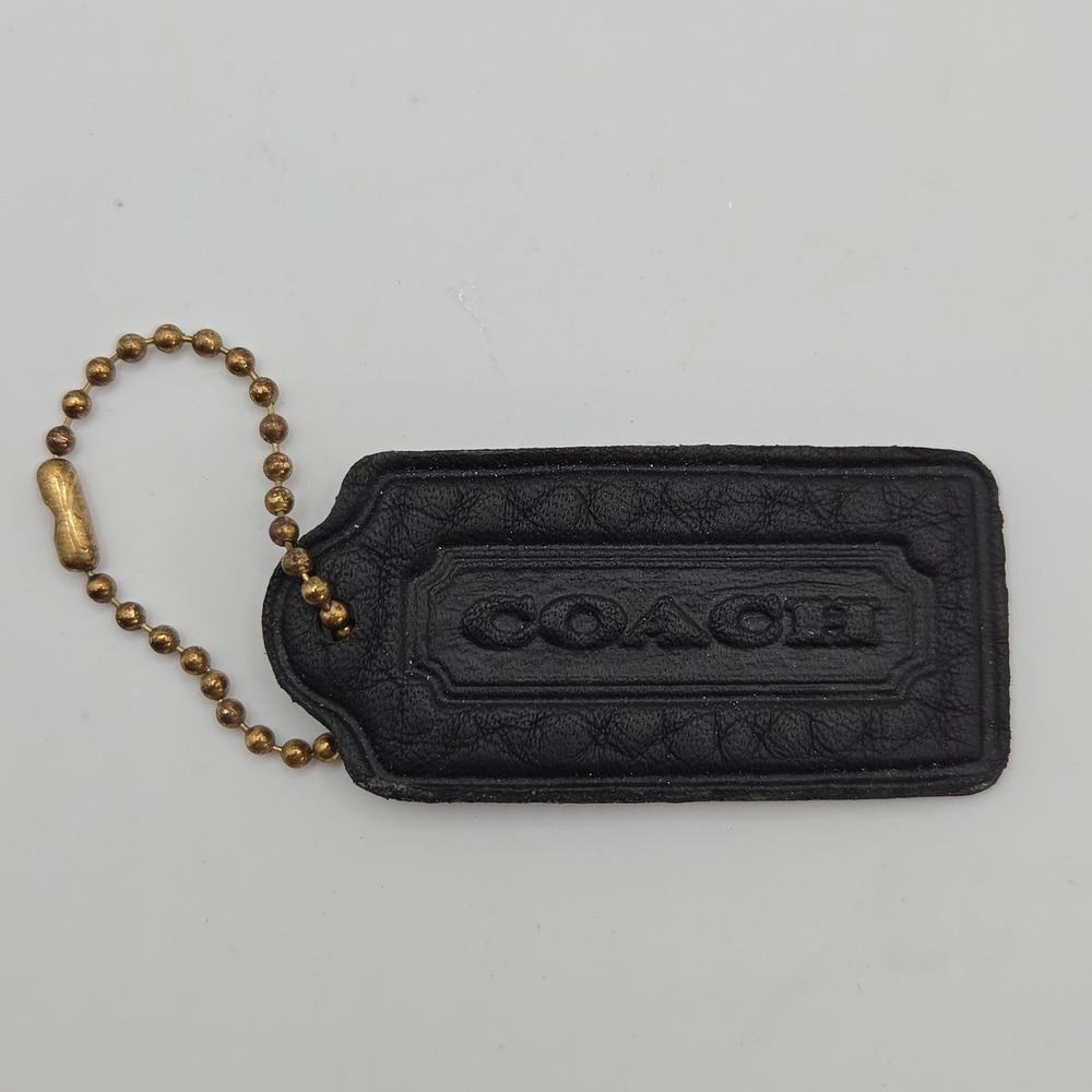 Coach Black Pebbled Leather Replacement Hangtag with Brass Ball Chain Vintage